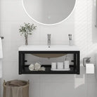 Wandgemonteerde wastafelframe van gepoedercoat ijzer met strakke uitstraling - Zwart / 79 x 38 x 31 cm / 1