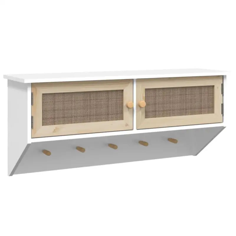 Wandkapstok met natuurlijk rattan en stevig blad voor opbergruimte - Wit / 1 - Wandplanken