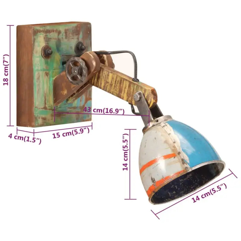 Wandlamp met verstelbare arm van massief gerecycled hout - Lampen