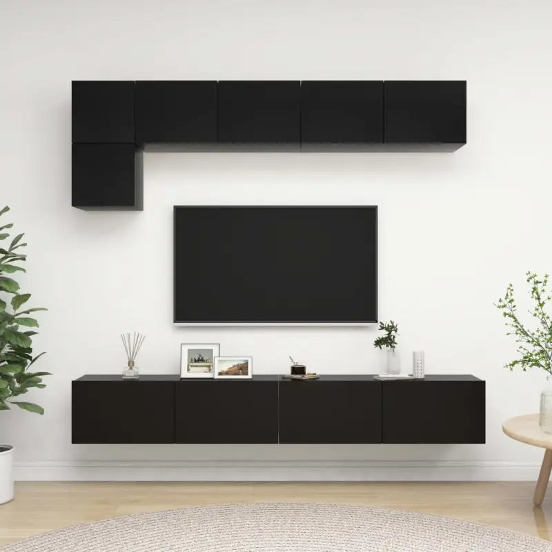 Wandmeubelset voor tv met ruime opbergruimte - Zwart / 1 / 100 cm - Tv-meubels