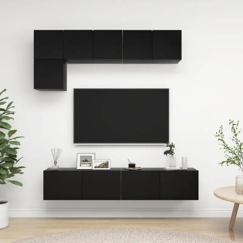 Wandmeubelset voor tv met ruime opbergruimte - Zwart / 1 / 80 cm - Tv-meubels