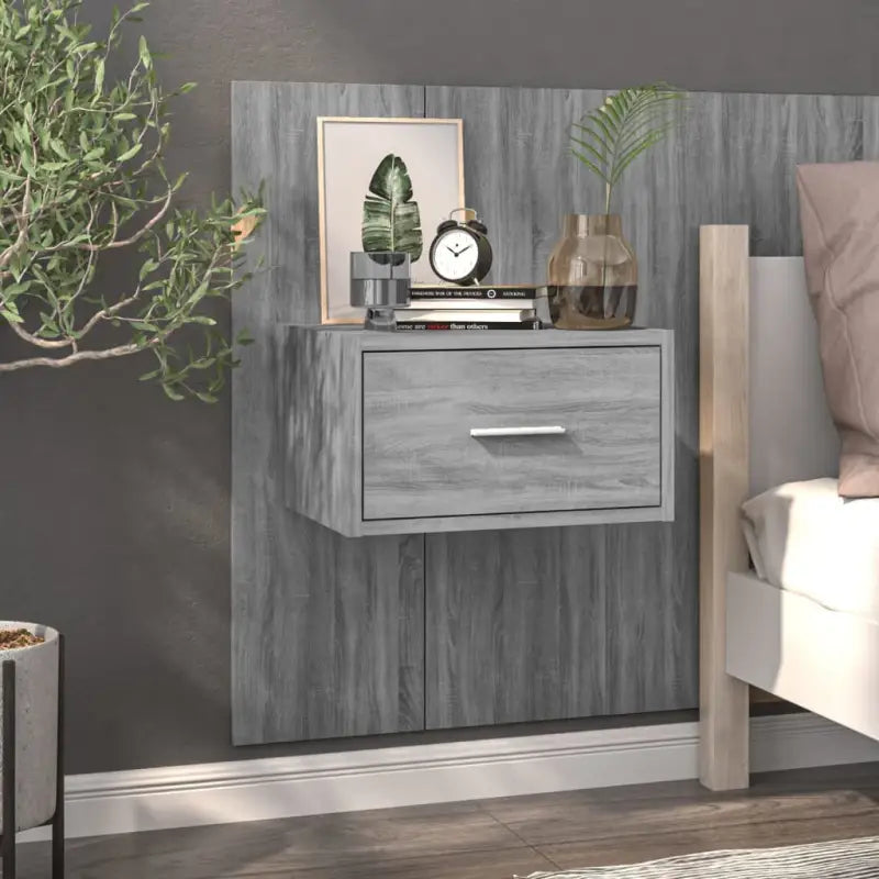 Wandnachtkastje van bewerkt hout voor slimme opbergruimte - Grijs sonoma / 1 - Nachtkastjes