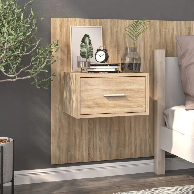 Wandnachtkastje van bewerkt hout voor slimme opbergruimte - Sonoma eiken / 1 - Nachtkastjes