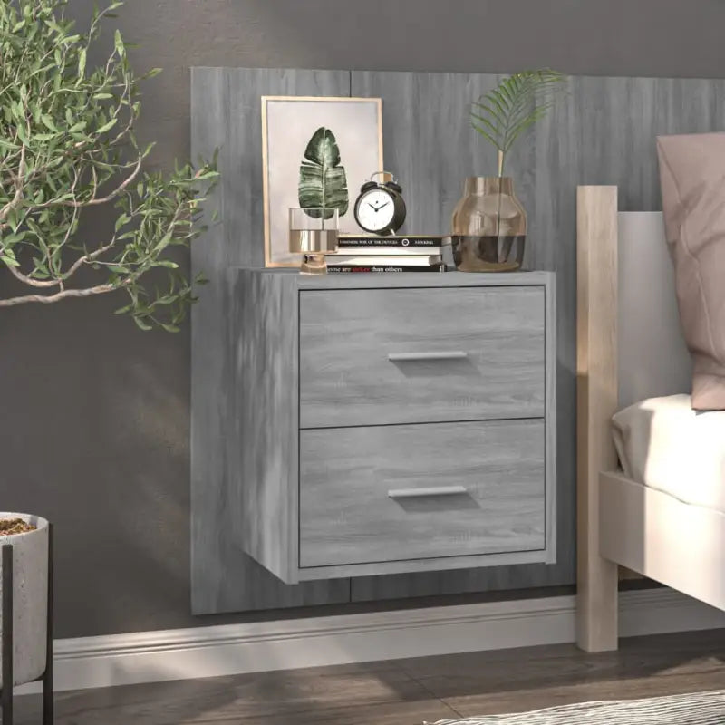 Wandnachttafeltje van bewerkt hout voor maximale slaapkamerspatie - Grijs sonoma / 1 - Nachtkastjes