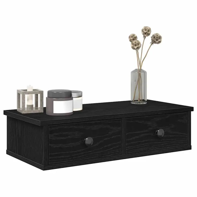 Wandplank met lades van bewerkt hout voor decoratie en praktische opbergruimte - Zwart / 60 x 25 x 15 cm / 1