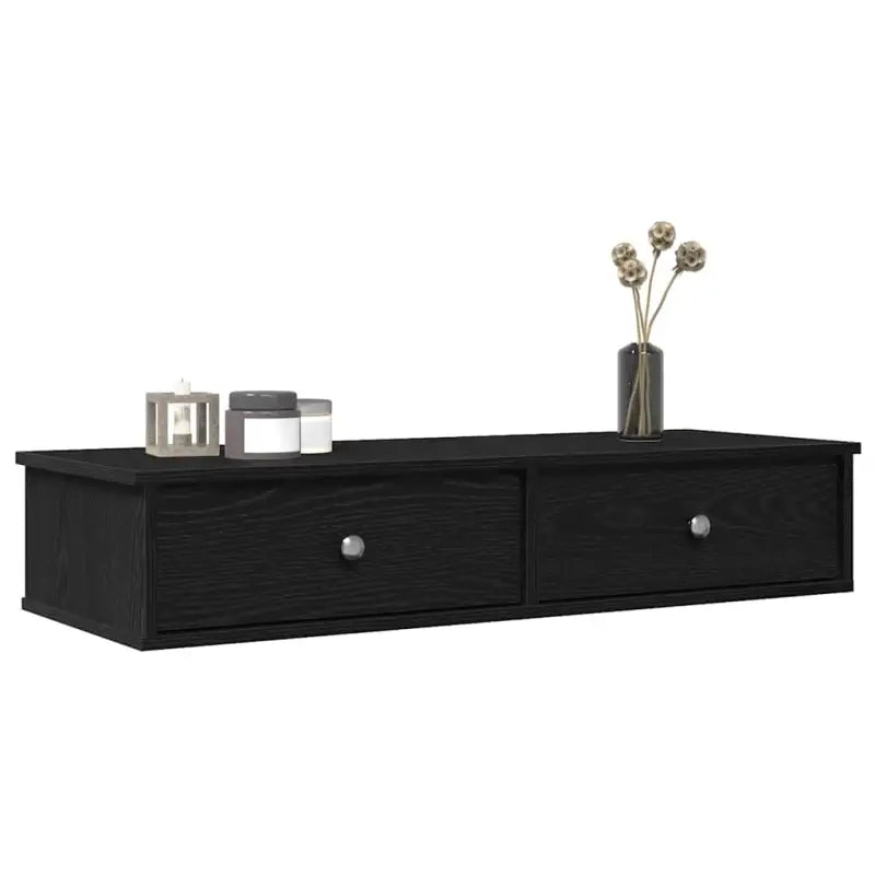 Wandplank met lades van bewerkt hout voor decoratie en praktische opbergruimte - Zwart / 100 x 34 x 19 cm / 1