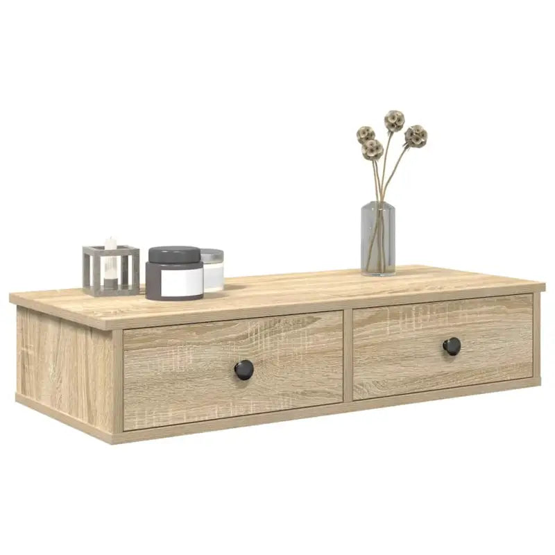 Wandplank met lades van bewerkt hout voor decoratie en praktische opbergruimte - Sonoma eiken / 80 x 31 x 17 cm / 1