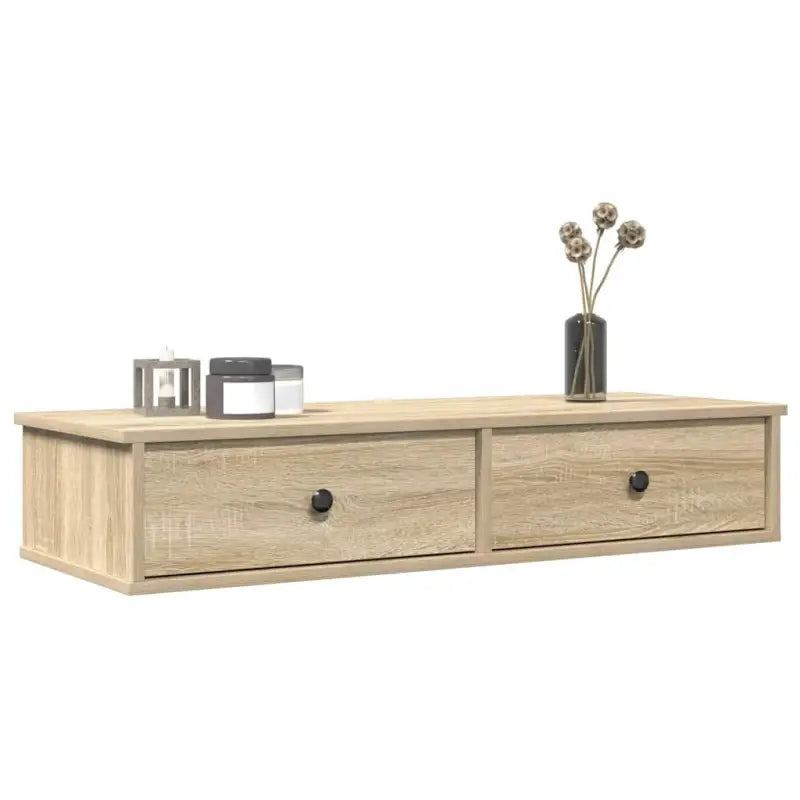 Wandplank met lades van bewerkt hout voor decoratie en praktische opbergruimte - Sonoma eiken / 100 x 34 x 19 cm / 1