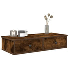 Wandplank met lades van bewerkt hout voor decoratie en praktische opbergruimte - Gerookt eiken / 80 x 31 x 17 cm / 1