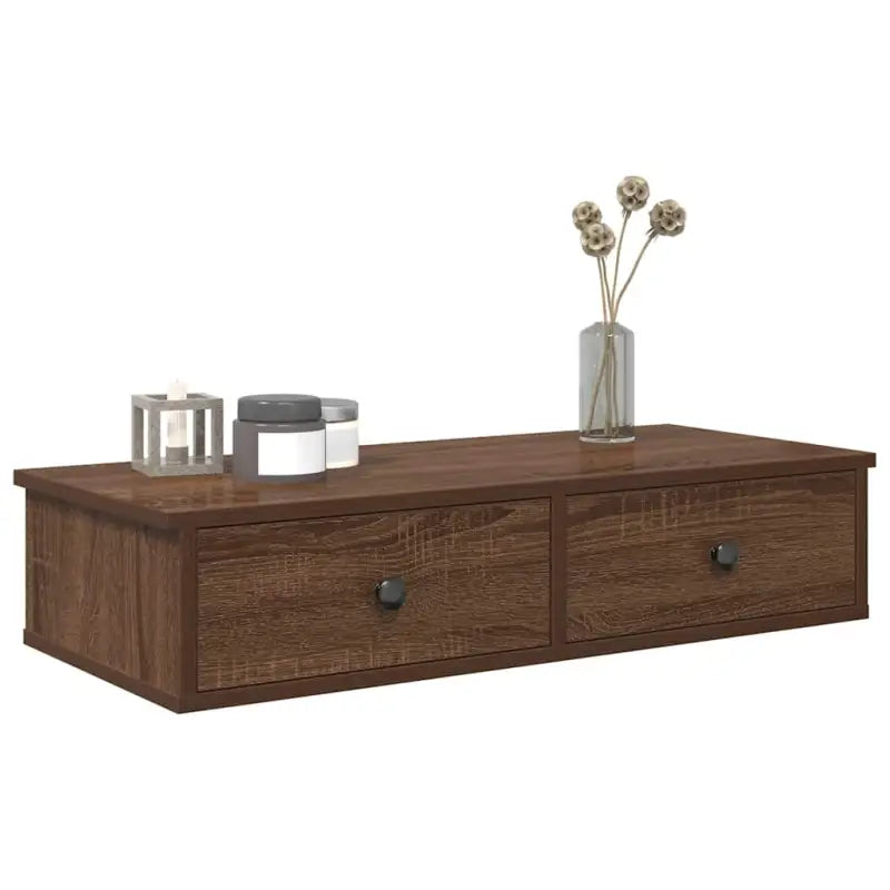 Wandplank met lades van bewerkt hout voor decoratie en praktische opbergruimte - bruin eikenkleur / 80 x 31 x 17 cm / 1