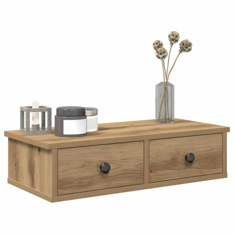 Wandplank met lades van bewerkt hout voor decoratie en praktische opbergruimte - artisanaal eikenkleurig / 60 x 25 x 15