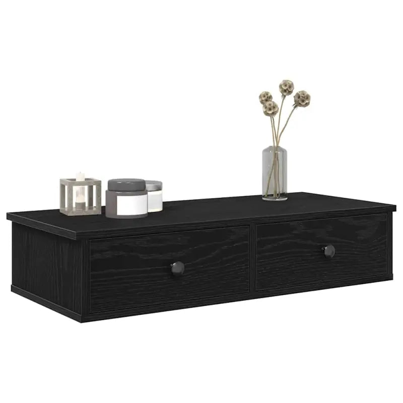 Wandplank met lades van bewerkt hout voor decoratie en praktische opbergruimte - Zwart / 80 x 31 x 17 cm / 1