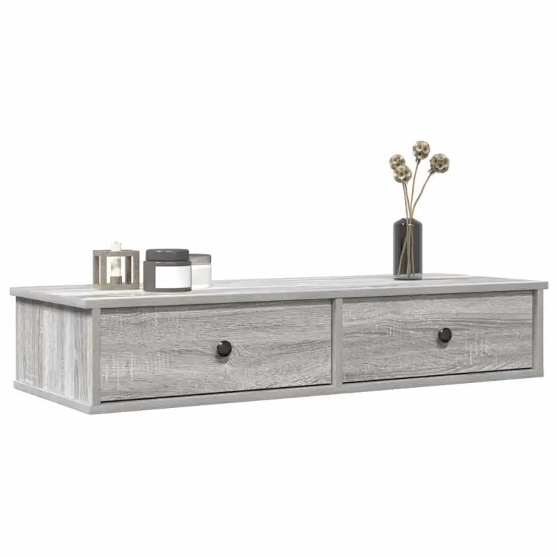 Wandplank met lades van bewerkt hout voor decoratie en praktische opbergruimte - Grijs sonoma / 100 x 34 x 19 cm / 1