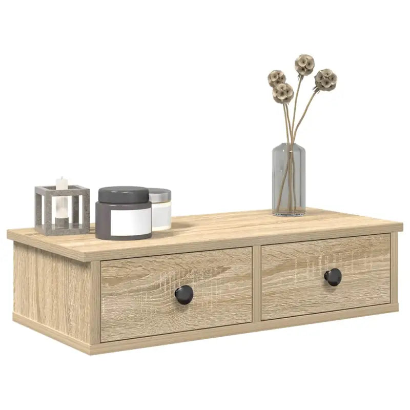 Wandplank met lades van bewerkt hout voor decoratie en praktische opbergruimte - Sonoma eiken / 60 x 25 x 15 cm / 1