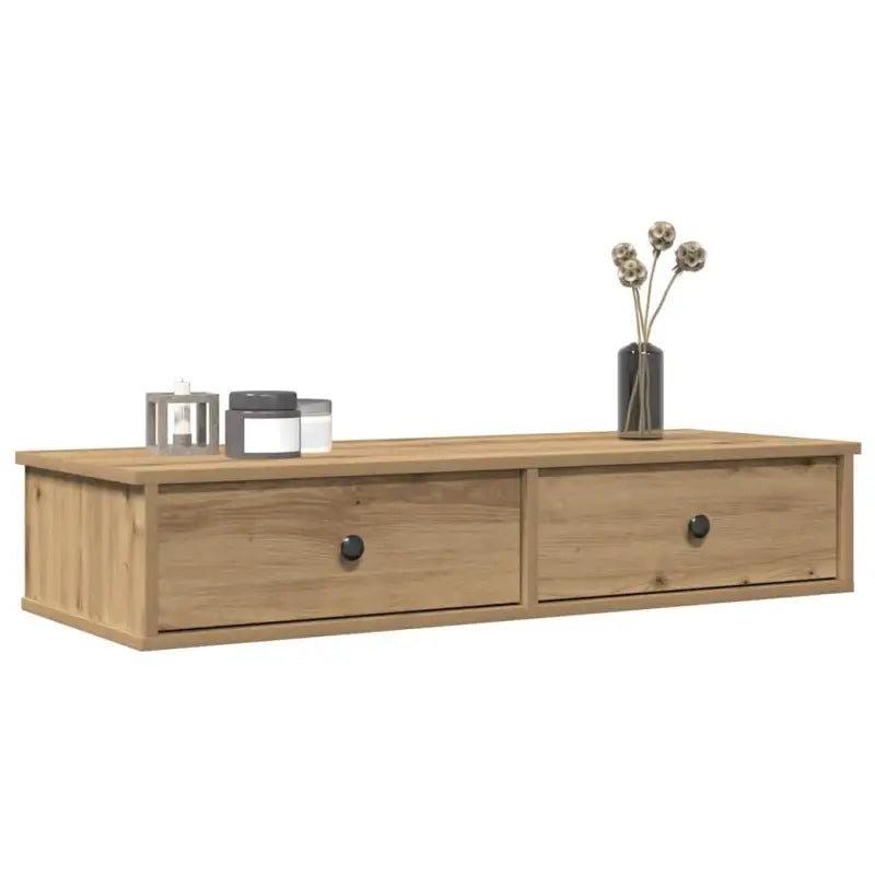 Wandplank met lades van bewerkt hout voor decoratie en praktische opbergruimte - artisanaal eikenkleurig / 100 x 34 x