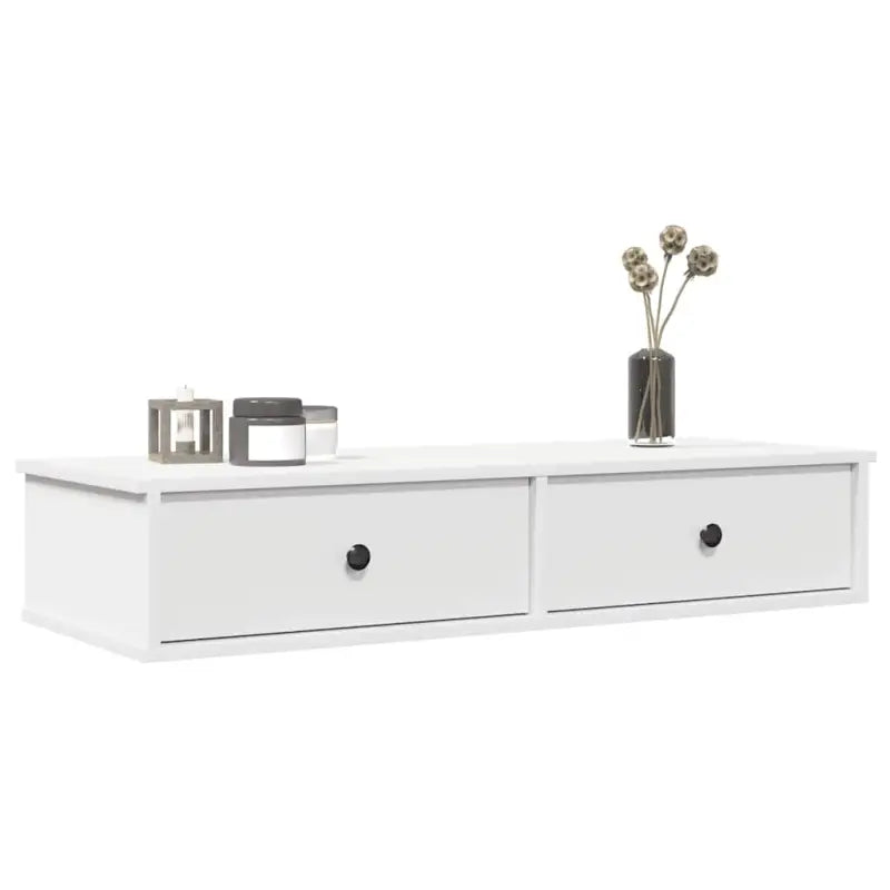 Wandplank met lades van bewerkt hout voor decoratie en praktische opbergruimte - Wit / 100 x 34 x 19 cm / 1