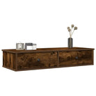 Wandplank met lades van bewerkt hout voor decoratie en praktische opbergruimte - Gerookt eiken / 100 x 34 x 19 cm / 1