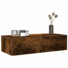 Wandplank met lades van bewerkt hout voor een praktische inrichting - Gerookt eiken / 60 x 26.5 x 15 cm / 1