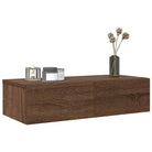 Wandplank met lades van bewerkt hout voor een praktische inrichting - bruin eikenkleur / 60 x 26.5 x 15 cm / 1
