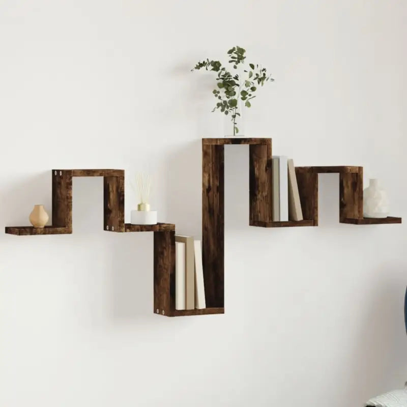 Wandplank van bewerkt hout voor muurdecoratie en opbergruimte - Gerookt eiken / 1 - Wandplanken