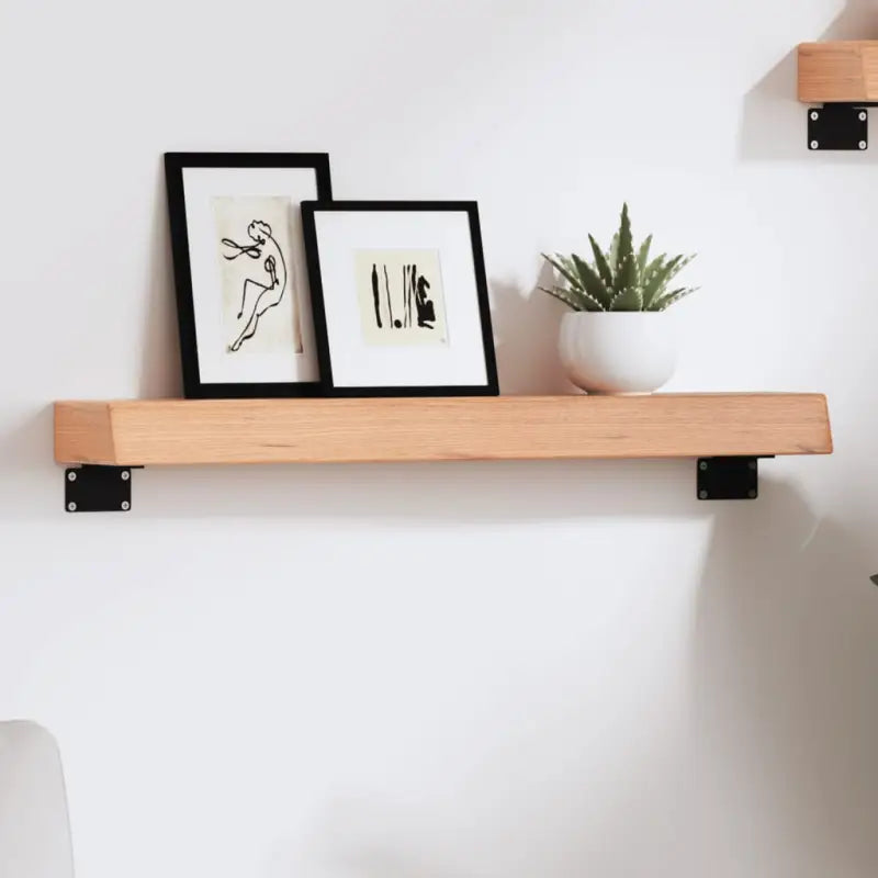 Wandplank van massief eikenhout met natuurlijke rand voor extra opbergruimte - Lichtbruin / 60 x 10 x 6 cm / 1