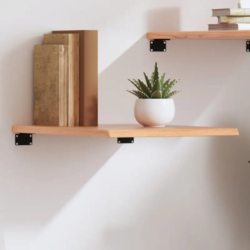 Wandplank van massief eikenhout met natuurlijke rand voor extra opbergruimte - Lichtbruin / 40 x 60 x 2 cm / 1