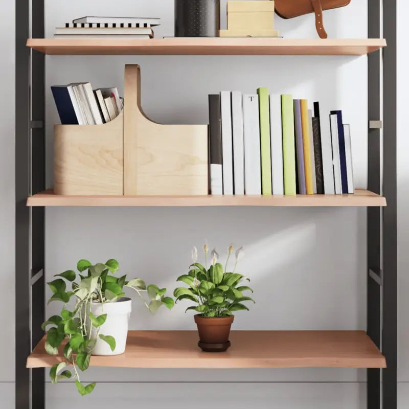 Wandplank van massief eikenhout met natuurlijke rand voor extra opbergruimte - Lichtbruin / 80 x 50 x 2 cm / 1