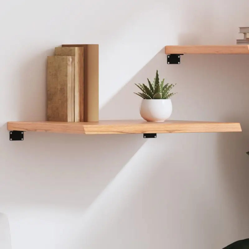 Wandplank van massief eikenhout met natuurlijke rand voor extra opbergruimte - Lichtbruin / 60 x 60 x 4 cm / 1