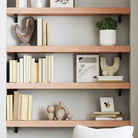 Wandplank van massief eikenhout met natuurlijke rand voor extra opbergruimte - Lichtbruin / 80 x 20 x 6 cm / 1