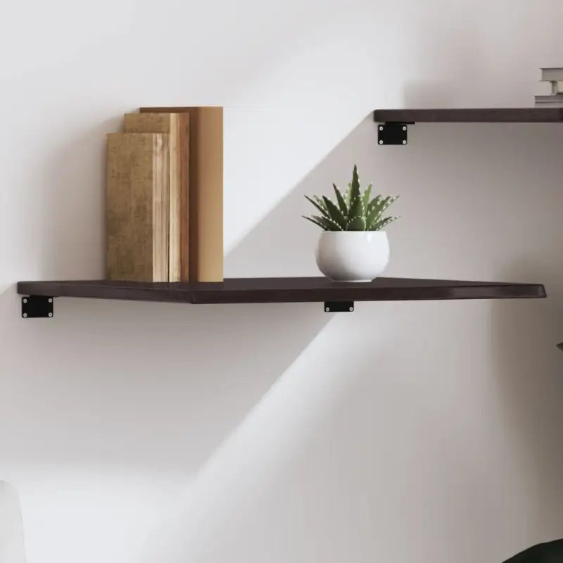 Wandplank van massief eikenhout met natuurlijke rand voor extra opbergruimte - Donkerbruin / 60 x 50 x 2 cm / 1