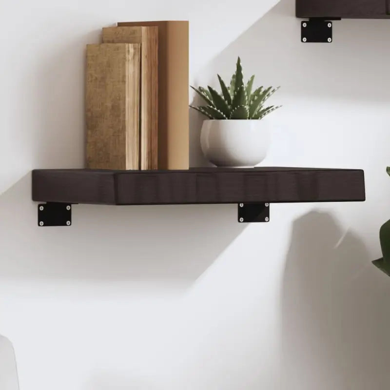 Wandplank van massief eikenhout met natuurlijke rand voor extra opbergruimte - Donkerbruin / 40 x 20 x 6 cm / 1