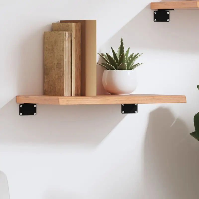 Wandplank van massief eikenhout met natuurlijke rand voor extra opbergruimte - Lichtbruin / 40 x 20 x 2 cm / 1