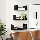 Wandplanken set van bewerkt hout voor stijlvolle en praktische muurdecoratie - Zwart / 1 - Wandplanken