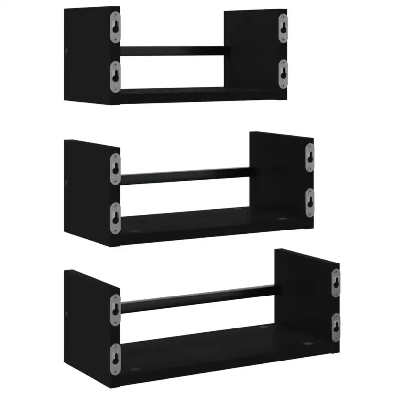Wandplanken set van bewerkt hout voor stijlvolle en praktische muurdecoratie - Zwart / 1 - Wandplanken