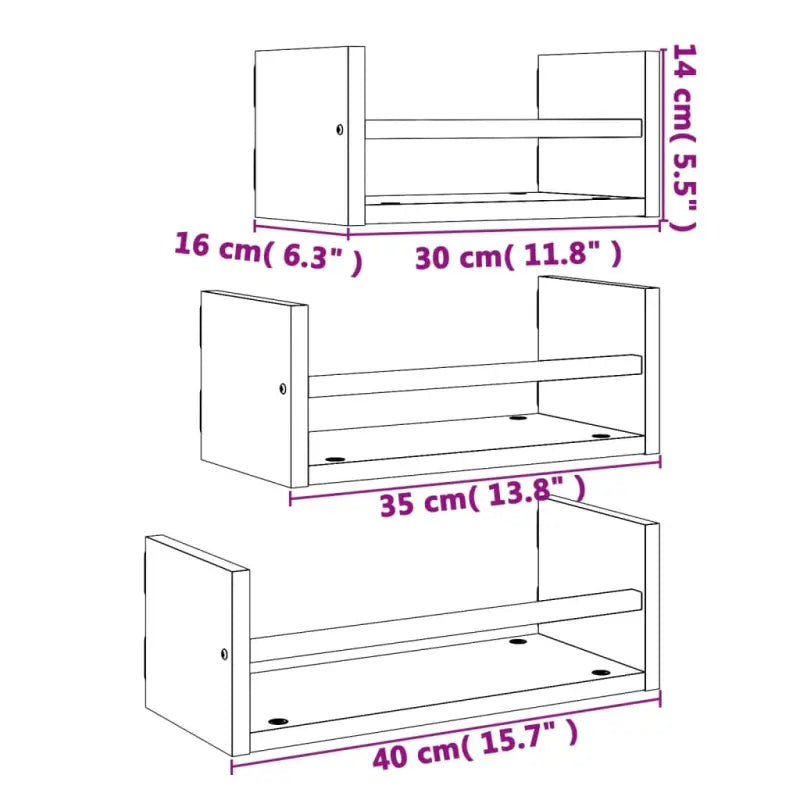 Wandplanken set van bewerkt hout voor stijlvolle en praktische muurdecoratie - Zwart / 1 - Wandplanken