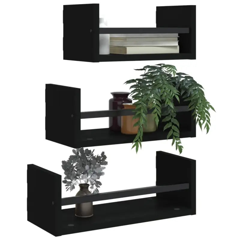 Wandplanken set van bewerkt hout voor stijlvolle en praktische muurdecoratie - Zwart / 1 - Wandplanken