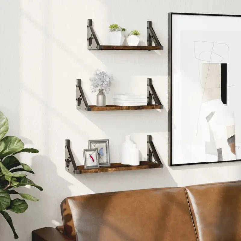 Wandplanken set van hoogwaardig bewerkt hout voor je muur ruimtesaving - Gerookt eiken / 1 - Wandplanken