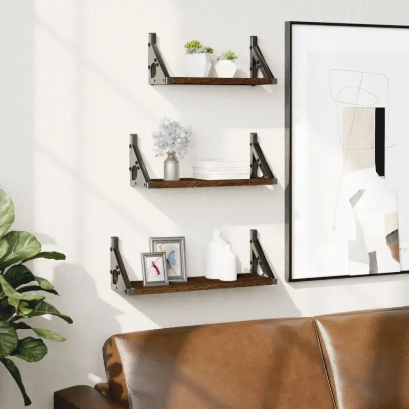 Wandplanken set van hoogwaardig bewerkt hout voor je muur ruimtesaving - bruin eikenkleur / 1 - Wandplanken