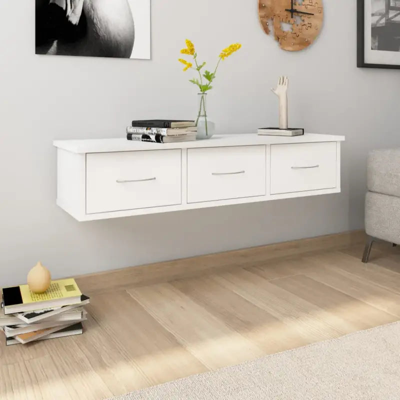 Wandplanken van bewerkt hout met lades voor stijl en opbergruimte - Wit / 1 - Wandplanken