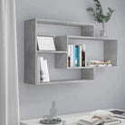 Wandplanken van bewerkt hout met open vakken in hoogglans wit - Betongrijs / 1 - Wandplanken