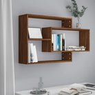 Wandplanken van bewerkt hout met open vakken in hoogglans wit - bruin eikenkleur / 1 - Wandplanken