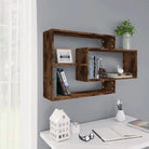 Wandplanken van bewerkt hout met open vakken in hoogglans wit - Gerookt eiken / 1 - Wandplanken