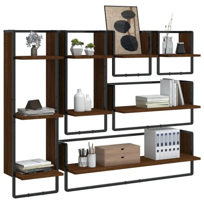 Wandplanken van bewerkt hout voor een stijlvolle en praktische muuropslag - bruin eikenkleur / 6 / 1 - Wandplanken