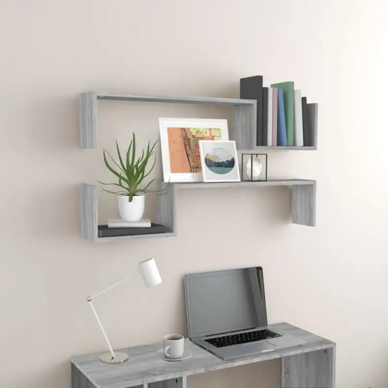 Wandplanken van bewerkt hout voor een trendy en stabiel interieur - Grijs sonoma / 2 / 1 - Wandplanken