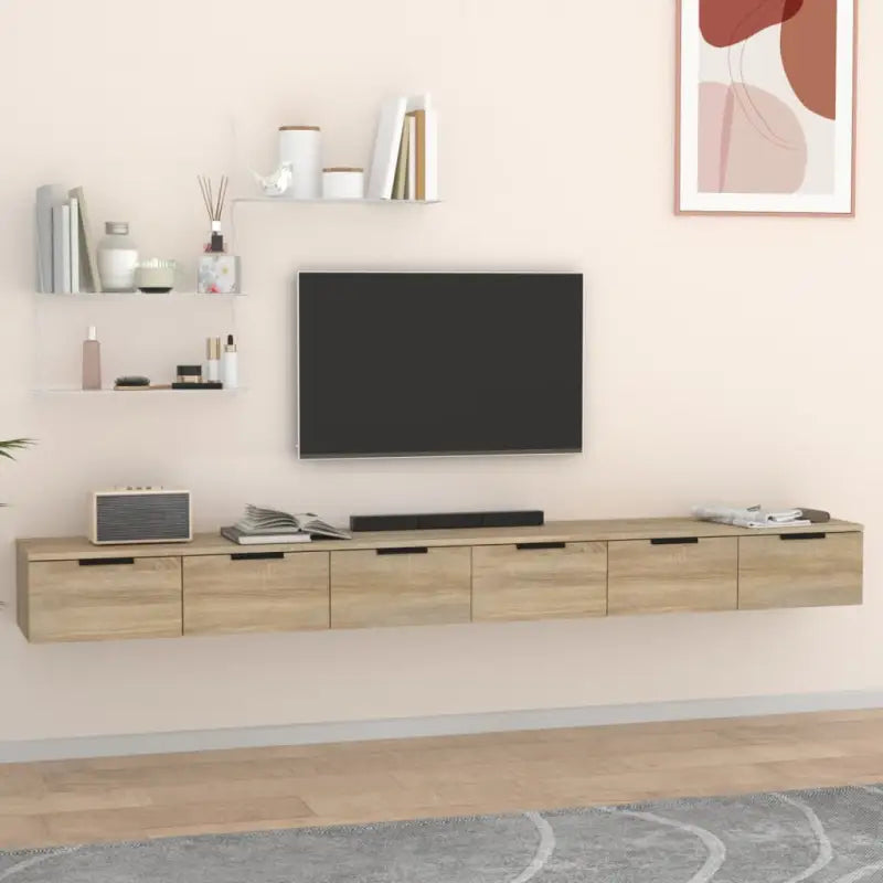Wandplanken van bewerkt hout voor maximale opbergruimte in je woonkamer - Sonoma eiken / 2 / 1 - Wandplanken