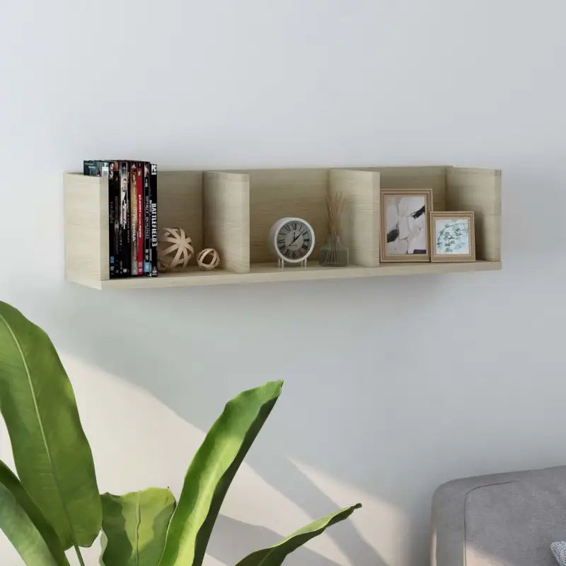 Wandplanken van bewerkt hout voor stijlvolle opbergoplossing voor cd’s en dvd’s - Sonoma eiken / 1 - Wandplanken