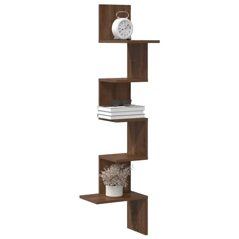 Wandplanken van bewerkt hout voor woonkamer slaapkamer en keuken - bruin eikenkleur / 32 x 32 x 127.5 cm / 1