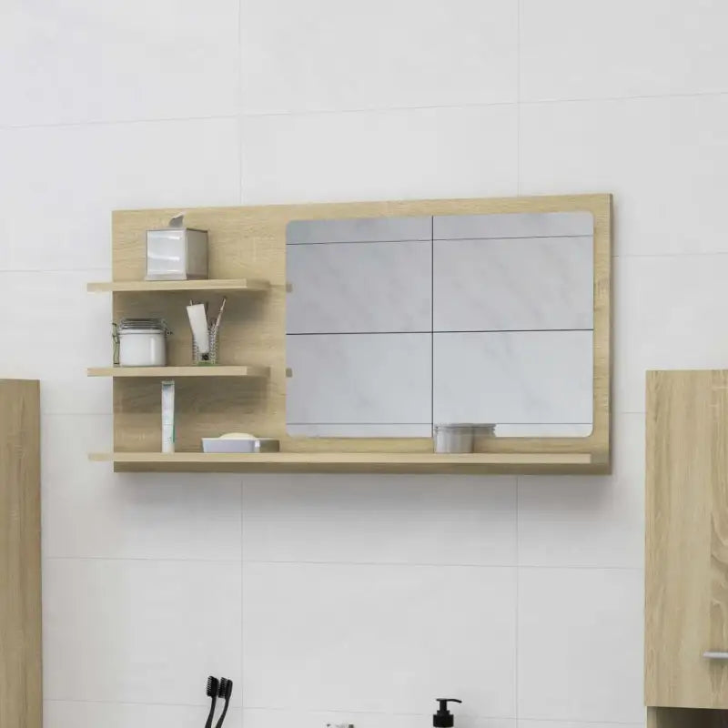 Wandspiegel met bewerkt hout voor een eigentijdse badkamerstijl - Sonoma eiken / 1 - Badkamerkaptafels