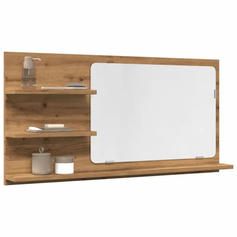 Wandspiegel met bewerkt hout voor een eigentijdse badkamerstijl - artisanaal eikenkleurig / 1 - Badkamerkaptafels