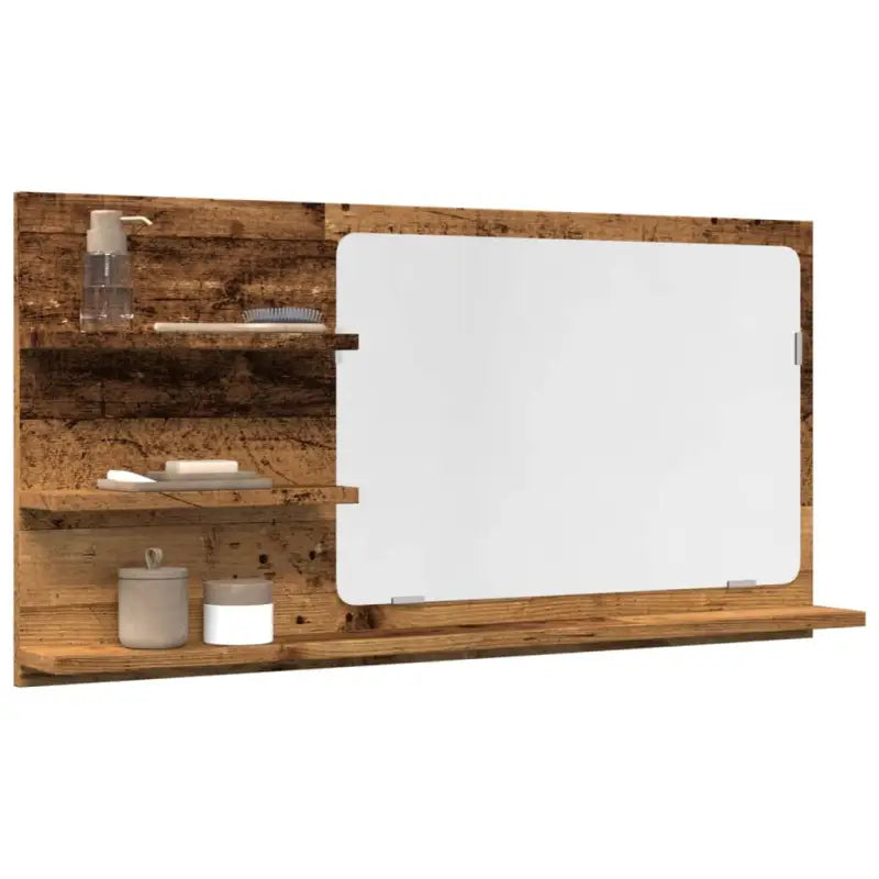 Wandspiegel met bewerkt hout voor een eigentijdse badkamerstijl - Oud hout / 1 - Badkamerkaptafels